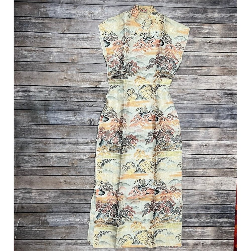 VTG Fujibayashi Japanese Dress Embroidered Floral Multicolor Sleeveless